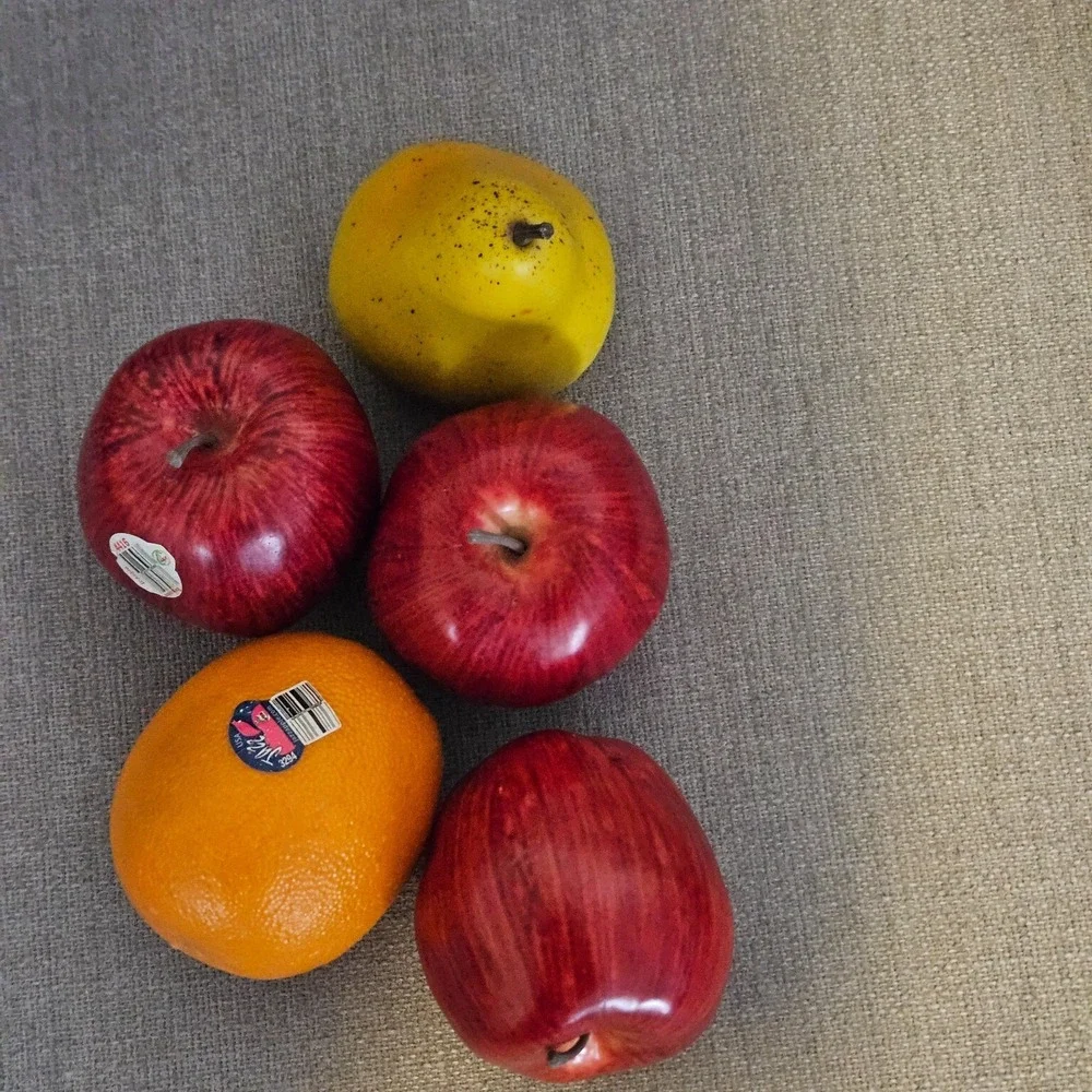 Lot Of 5 Realistic Large Artificial Pear, Apples, Orange Decor Plastic Fruits